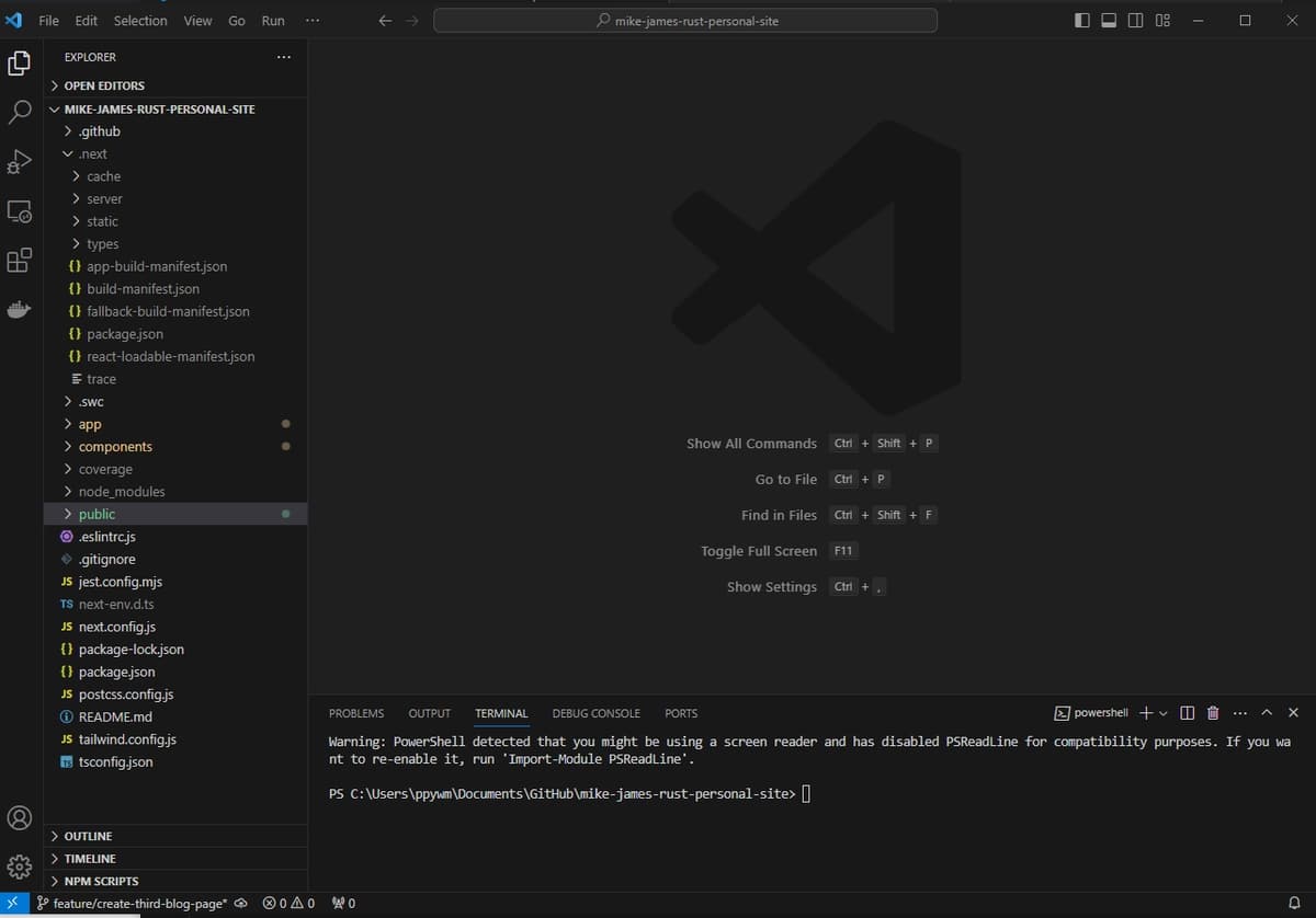 VSCode integrated development environment welcome screen.