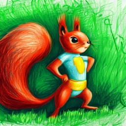 A red squirrel poses like a superhero