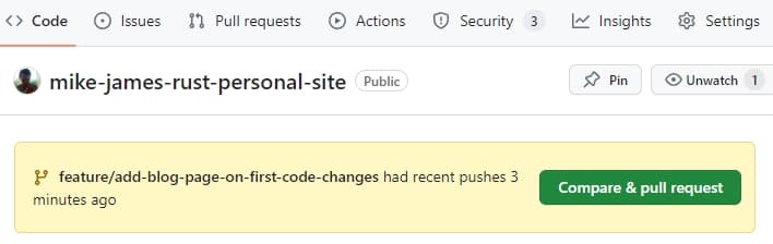 GitHub's Compare & pull request button