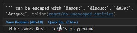 VS Code shows an error that the apostrophe needs to be encoded