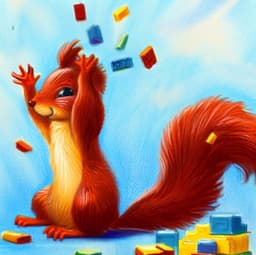 A mischievous red squirrel throws around building blocks