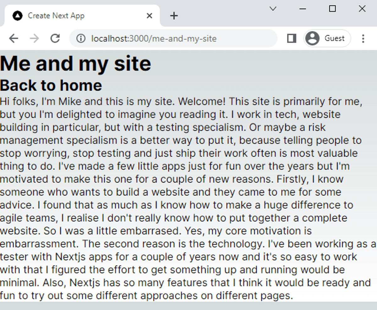 A basic new web page with a header, a link and some text